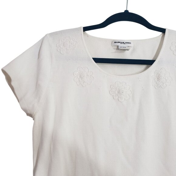 Vintage‎ White Embroidered Floral Short-Sleeve Elegant Feminine Timeless Simple - Picture 3 of 8